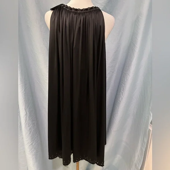 E2 Black Babydoll Midi Dress w/ Studded Detail 100% Soft Satin Silk NWT Size 12 - Picture 3 of 8